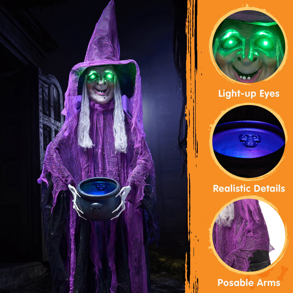 Joyfy 62"(5.17ft) Halloween Standing Hunchback Witch with Light, Animatronics Large Halloween Decorations Outdoor, Radar Motion Activated with Creepy Sound & Eyes and Moving Head for Yard Decor