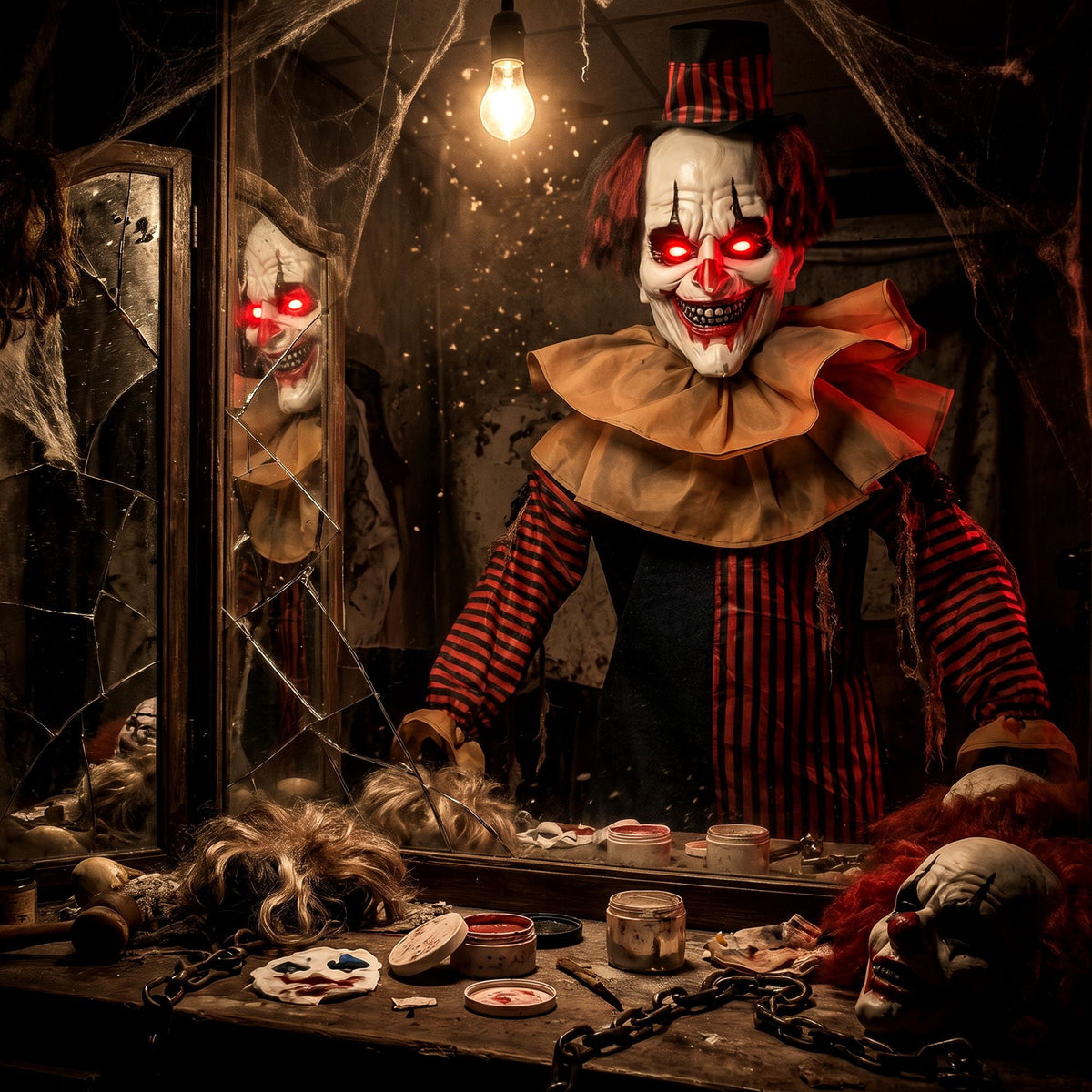 Halloween Decoration Animated Clown, 94.5-Inch Sound and Touch Activated Prop with Red LED Eyes and Moving Arms for Indoor or Covered Outdoor Use