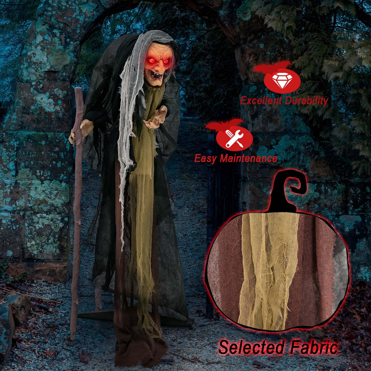 Costway 5 FT Halloween Animated Standing Witch Life Size Decoration with Posable Arms