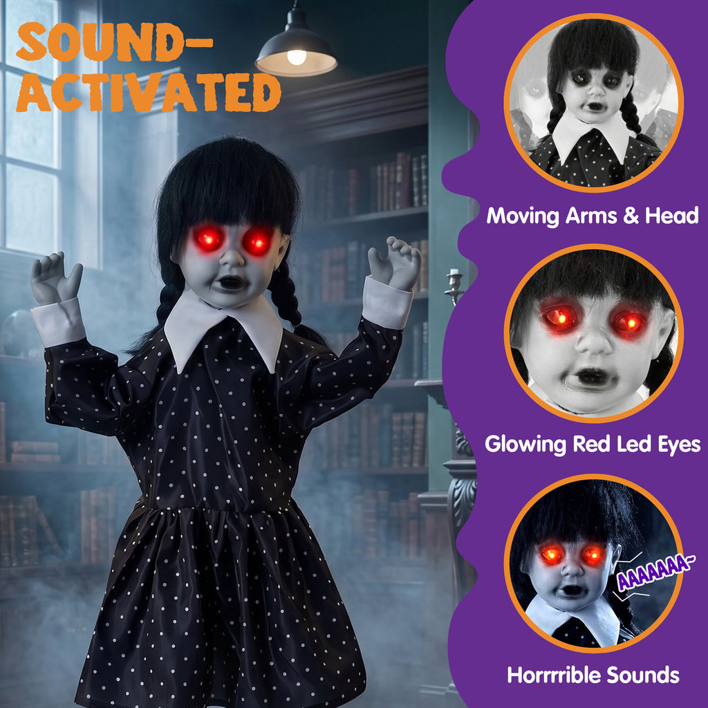 Joyfy 67"(5.6ft) Standing Ghost Large Halloween Decorations Outdoor, Sound-Actived Skeleton with Glowing Eyes & Creepy Sound, Scary Halloween Life Size Animatronics, Haunted House Props for Yard Lawn