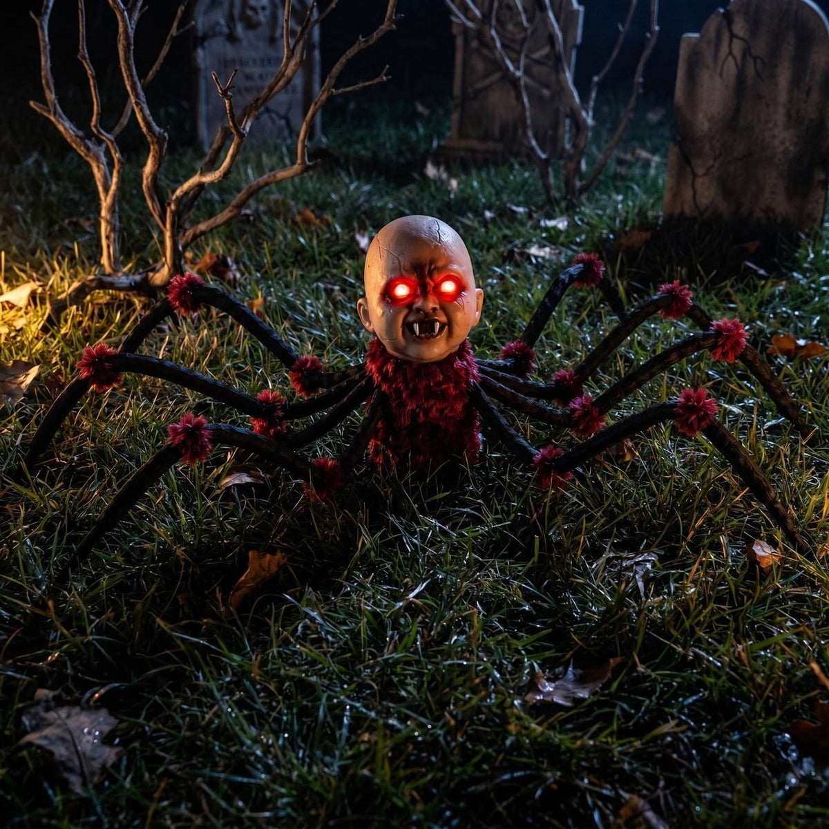 ShengapQ Halloween Animated Creepy Head Prop, Touch Activated Walking Horror Toy, Flashing Red Eyes, Scary Sounds, Indoor Outdoor Decoration, Prank Toy for Halloween Party