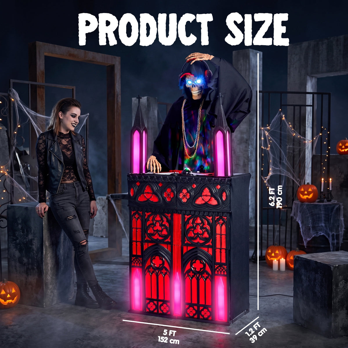 Joyfy 8ft Halloween Animated Flying Witch Decorations Outdoor Floating Witch on Broom Animatronics Hovering Witch Decor with Light Eyes and Spooky Voice, Scary Haunted House Prop for Outside