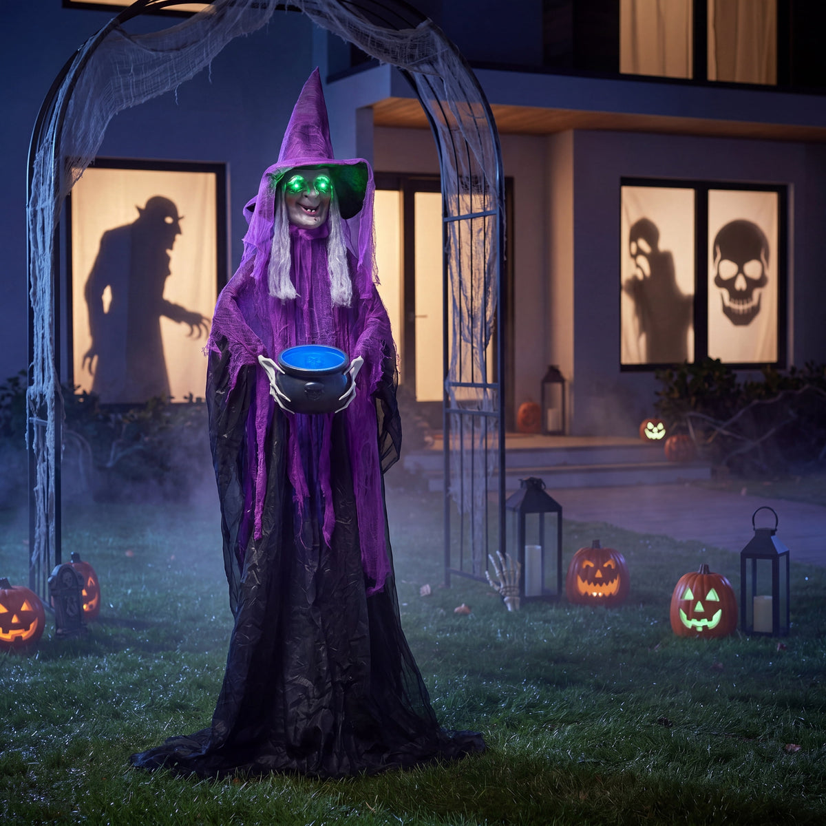 Joyfy 62"(5.17ft) Halloween Standing Hunchback Witch with Light, Animatronics Large Halloween Decorations Outdoor, Radar Motion Activated with Creepy Sound & Eyes and Moving Head for Yard Decor