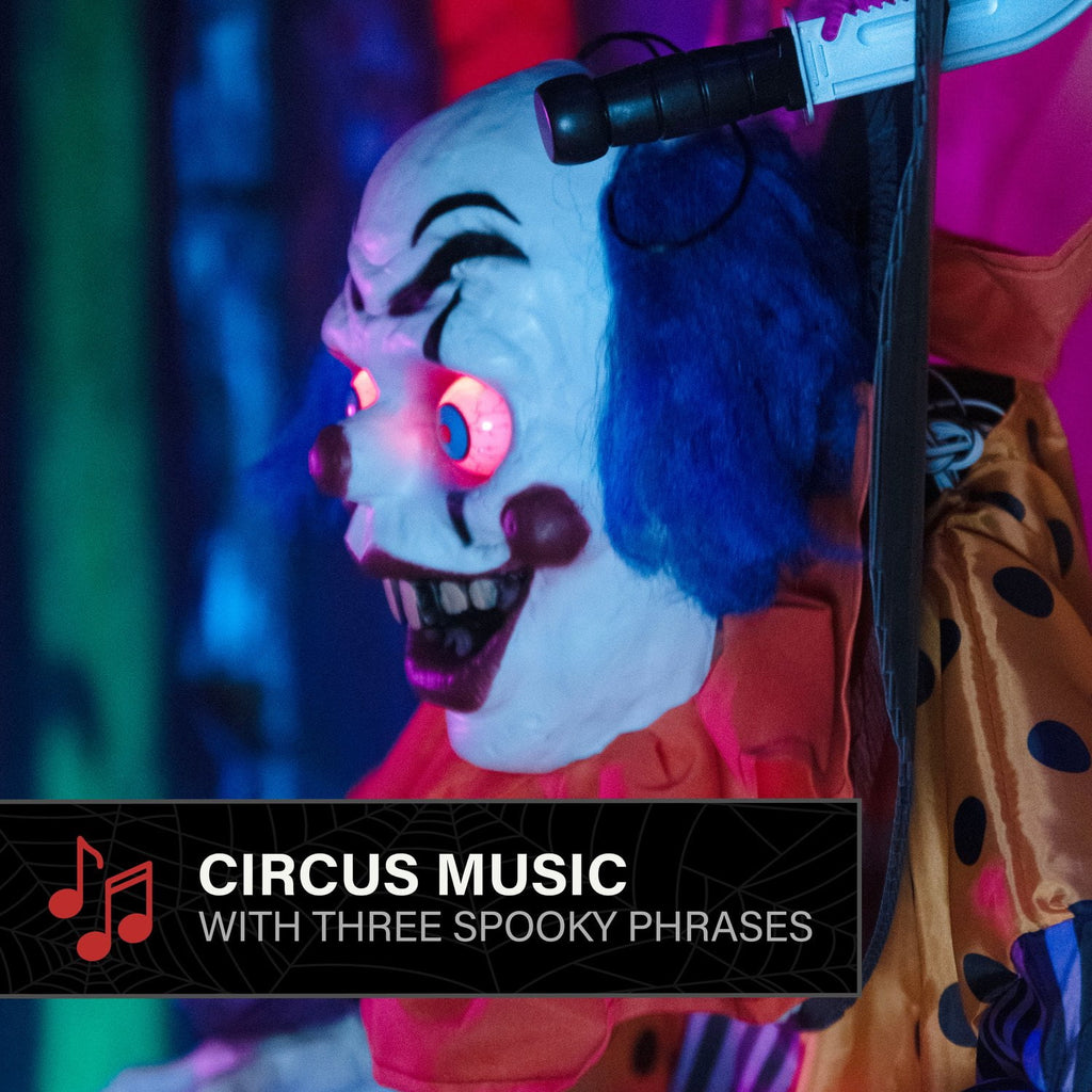 Haunted Hill Farm Red LED Battery-Powered Standing Clown Halloween Animatronic Animated 5.3-ft.