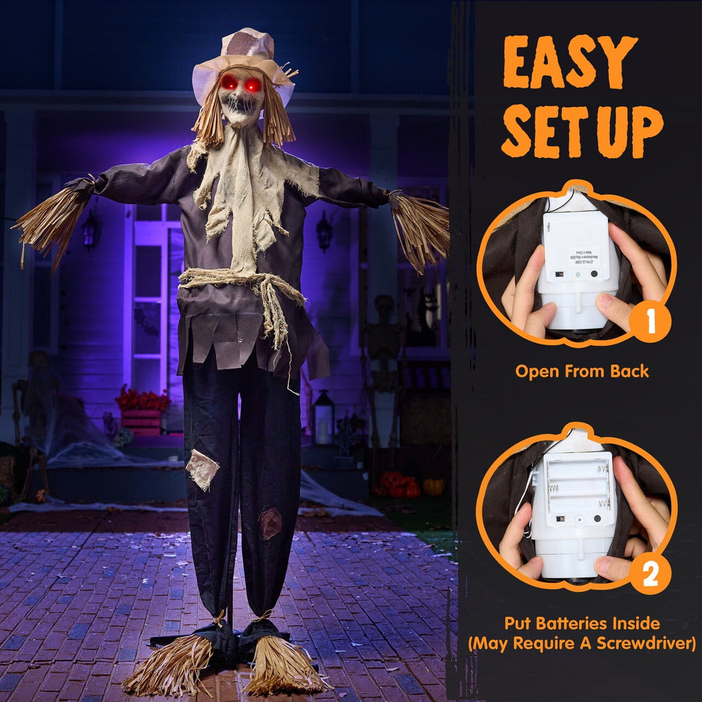 Joyfy 67"(5.6ft) Standing Ghost Large Halloween Decorations Outdoor, Sound-Actived Skeleton with Glowing Eyes & Creepy Sound, Scary Halloween Life Size Animatronics, Haunted House Props for Yard Lawn