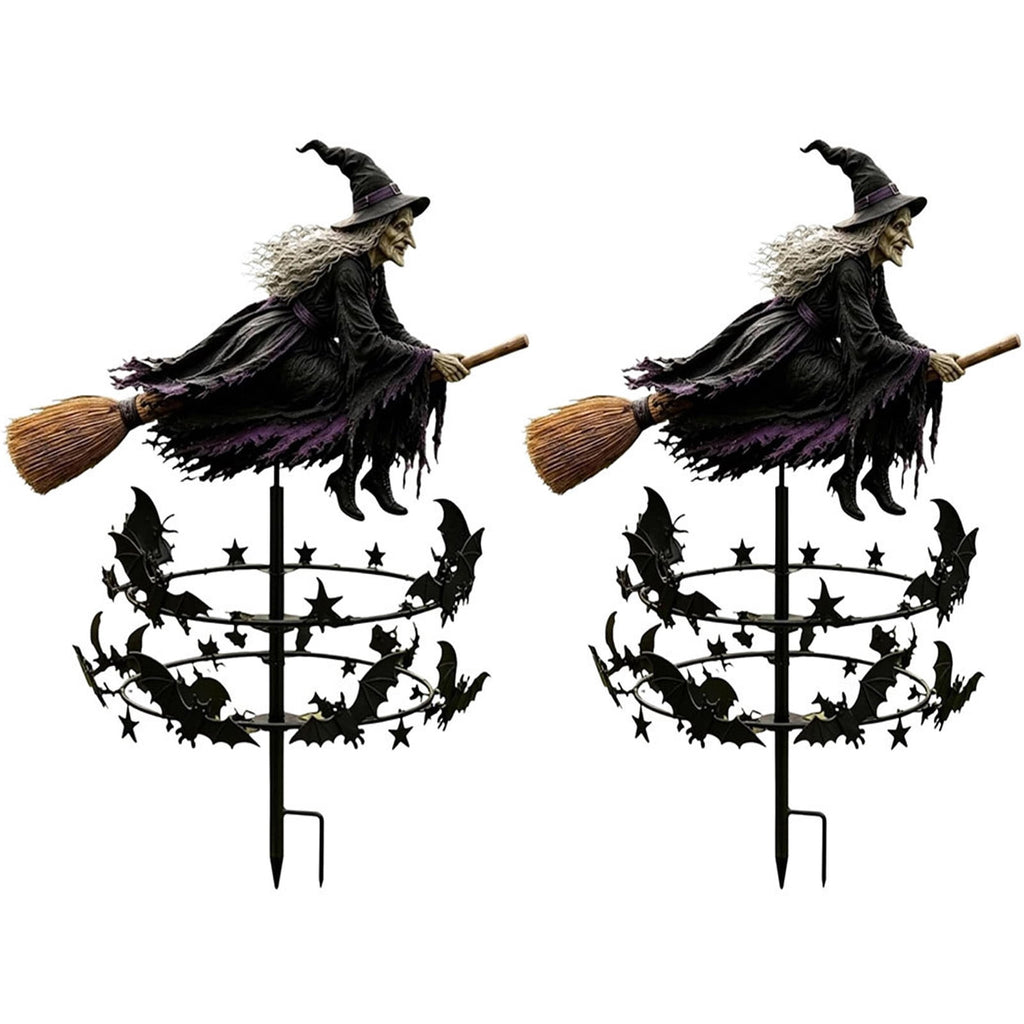 The Enchanted Witch Garden Wind Spinner, Halloween Garden Stake Decoration with Witch & Bat, for Garden, Patio, Pathway Decoration, 1pc