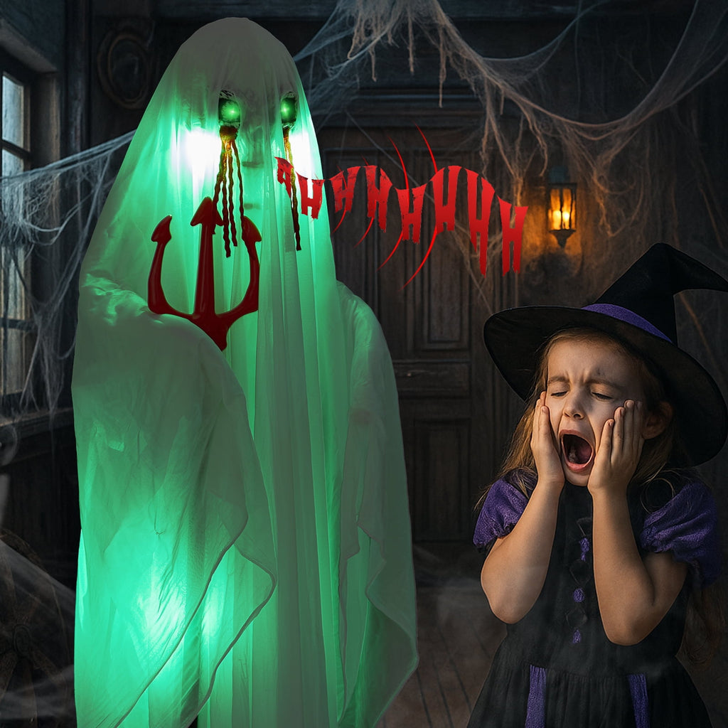 Ktaxon 4.5ft Hanging Ghost Animated Halloween Decoration Creepy Halloween Skeleton w/ Pre-Recorded Screaming, LED Eyes