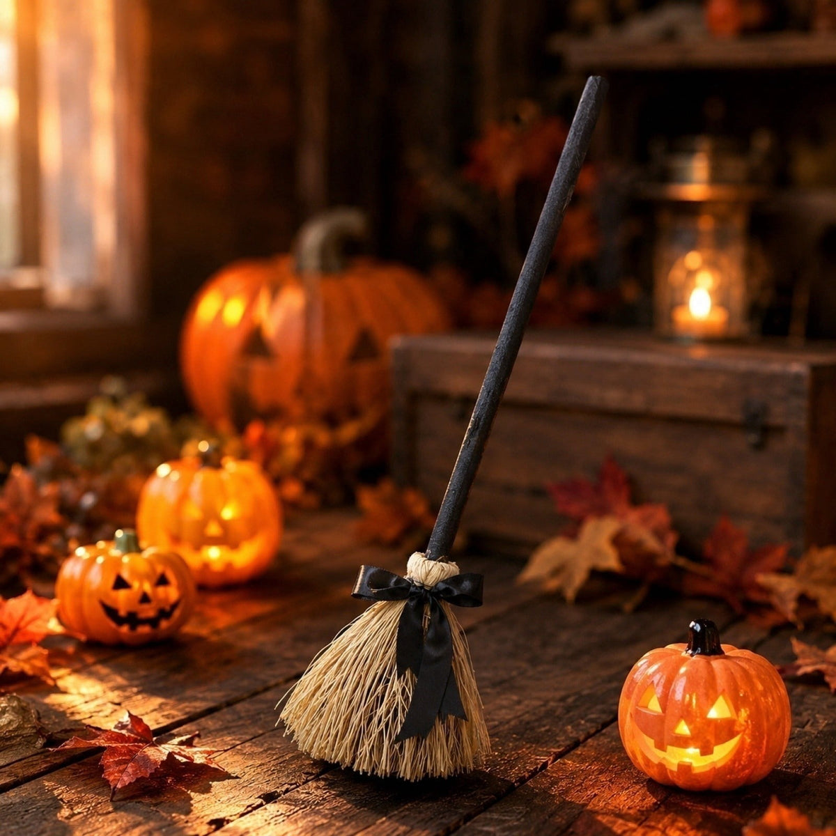 Moving Witch Broom 40in Animated Light Up Witch Broom Prop with Sound Effects for Halloween Party Yard Decor by PALIFEUR