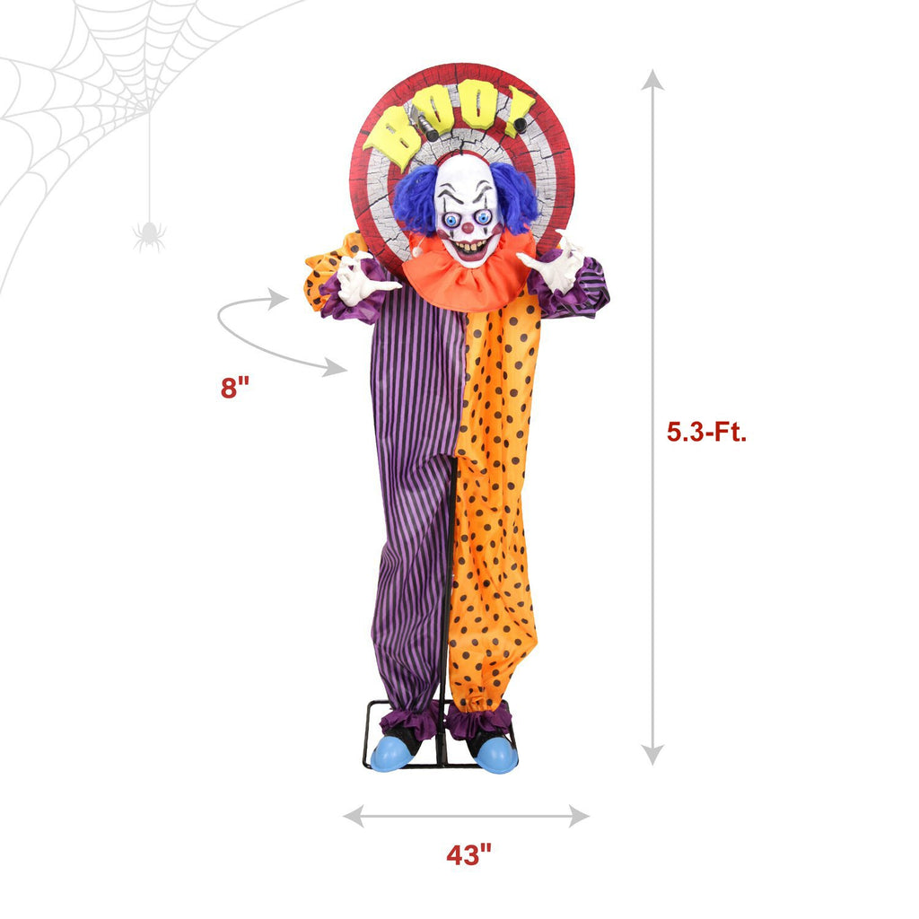 Haunted Hill Farm Red LED Battery-Powered Standing Clown Halloween Animatronic Animated 5.3-ft.