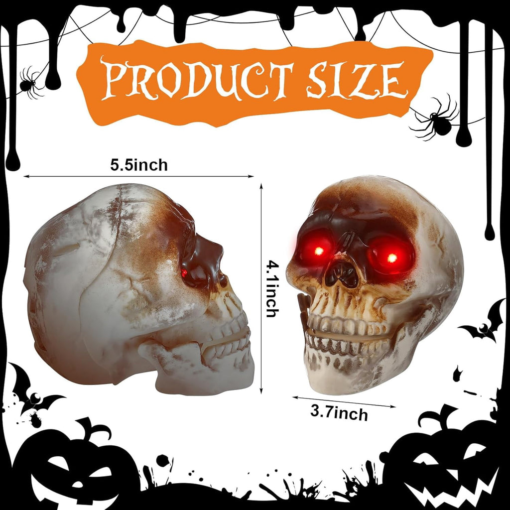 Halloween Animated Skull Head, Hanging Skeleton Head with Red Lighting Eyes Creepy Voice Scary Motion & Touch Sensor , Halloween Decor Prop for Indoor/Outdoor