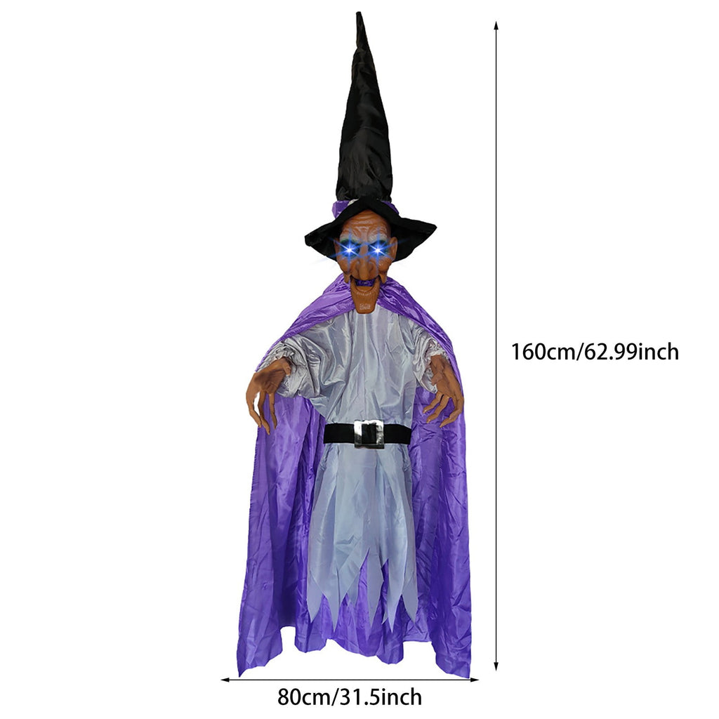 BinKFF Life Size Hanging Talking Witch - Animated Halloween Witch with Sound Activation and Red Eyes for Outdoor & Indoor Decor - Flying Animatronic Witch for Halloween Decorations