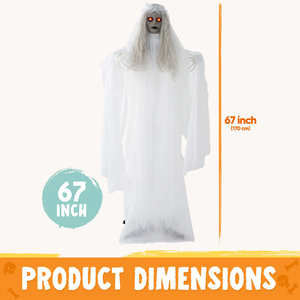 Joyfy 67"(5.6ft) Standing Ghost Large Halloween Decorations Outdoor, Sound-Actived Skeleton with Glowing Eyes & Creepy Sound, Scary Halloween Life Size Animatronics, Haunted House Props for Yard Lawn