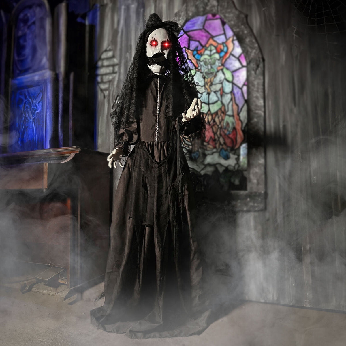 Haunted Hill Farm 6.5 Ft Life-Size Animatronic Bride Indoor/Outdoor Halloween Decoration, Multicolor, HHLADY-2FLSA