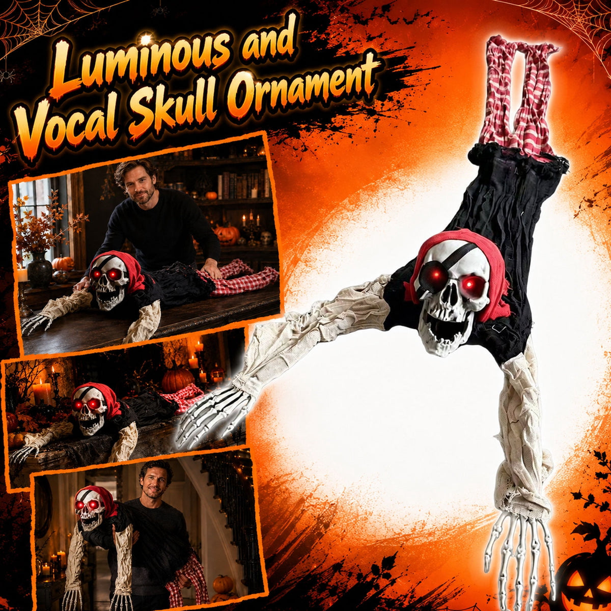55-Inch Animated Pirate Ghost Halloween Prop, Creeping Skeleton Figure with Spooky Sound & Glowing LED Eyes, Outdoor Yard Lawn Decoration