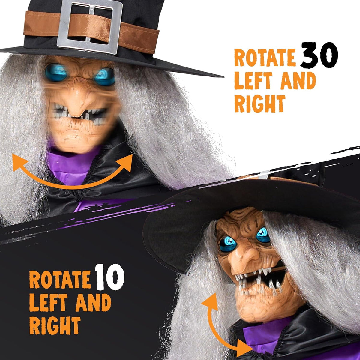 Joyfy 8ft Halloween Animated Flying Witch Decorations Outdoor Floating Witch on Broom Animatronics Hovering Witch Decor with Light Eyes and Spooky Voice, Scary Haunted House Prop for Outside