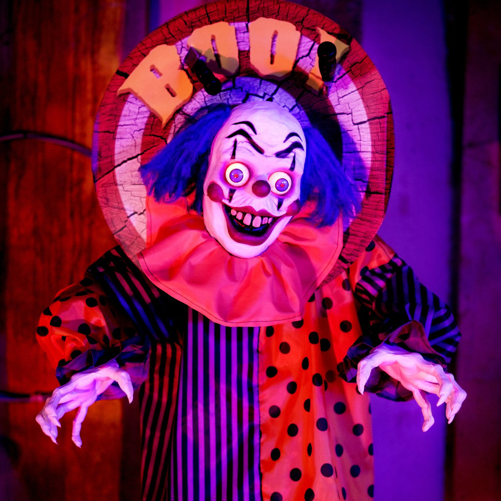 Haunted Hill Farm Red LED Battery-Powered Standing Clown Halloween Animatronic Animated 5.3-ft.