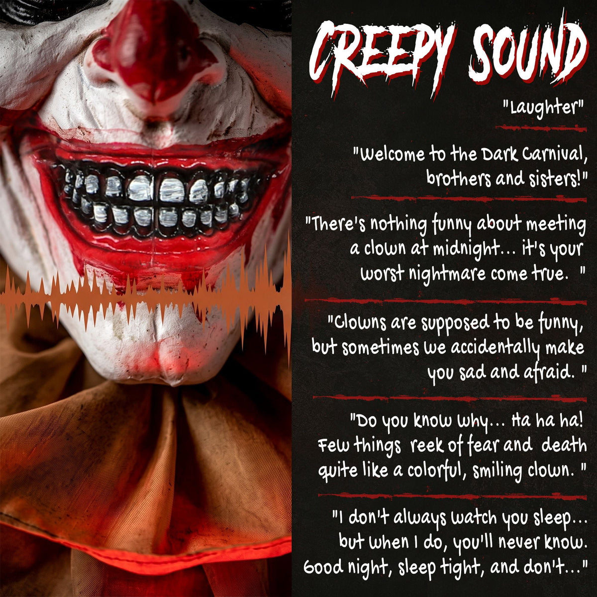 Halloween Decoration Animated Clown, 94.5-Inch Sound and Touch Activated Prop with Red LED Eyes and Moving Arms for Indoor or Covered Outdoor Use