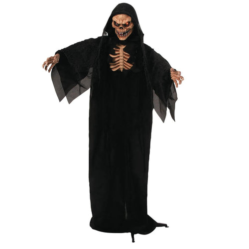 5 Ft. 10 3/4" Animated Standing Skeleton Reaper with Black Cloak Halloween Decoration