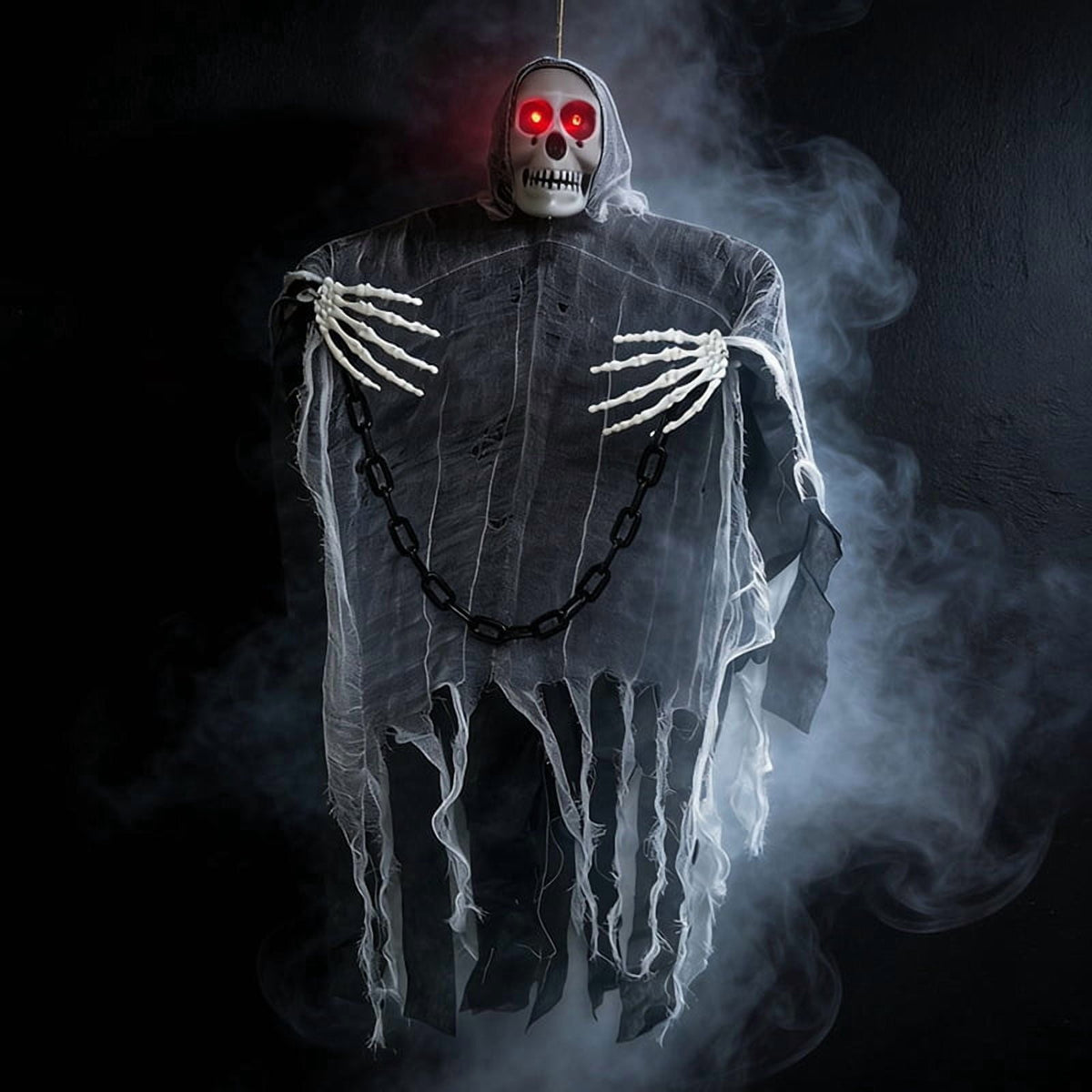 Animated Hanging Skeleton Halloween Prop with LED Light and Sound Control for Indoor Outdoor Party Decoration Halloween Outdoor Decorations