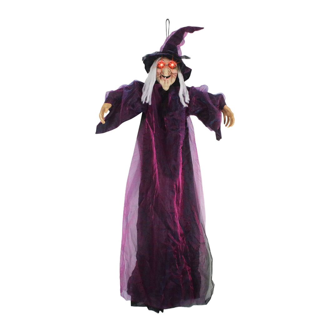 Halloween Animated Talking Witch Decoration Sound Activated, 71 Inch Life Size Hanging Prop with Glowing Red Eyes, Motion Sensor Spooky Indoor Outdoor Haunted House Display
