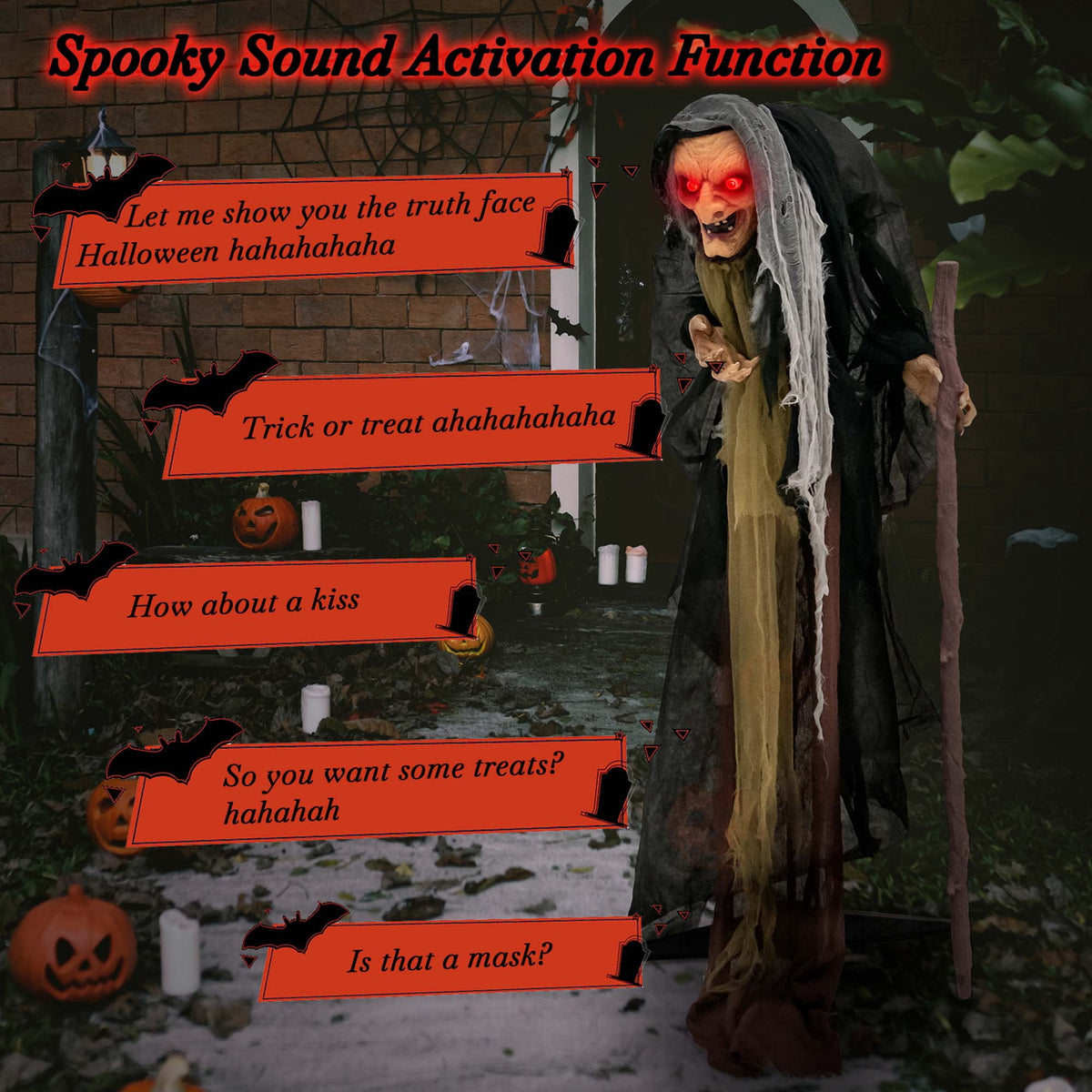 Costway 5 FT Halloween Animated Standing Witch Life Size Decoration with Posable Arms