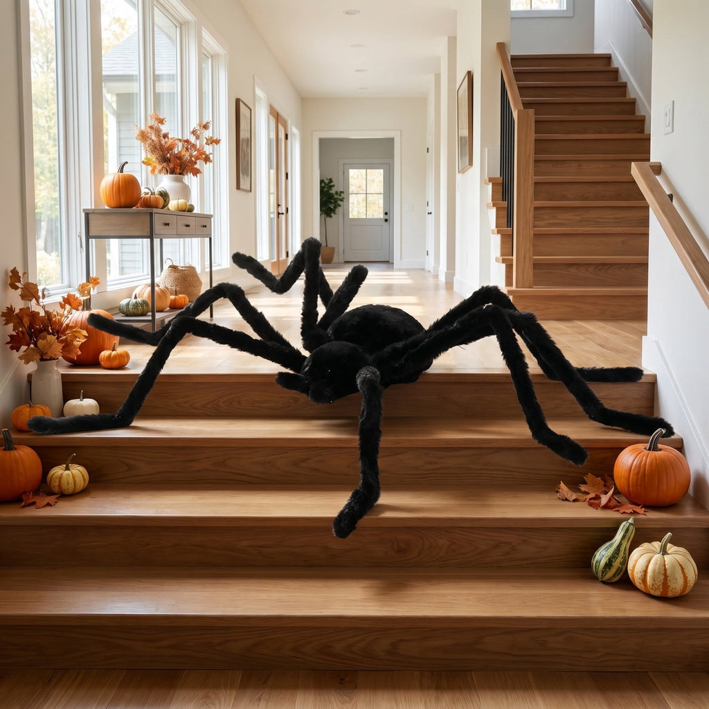 geerera 29.5" Sound-Activated Animated Spider, Large Black Fuzzy Moving Halloween Prop, Crawling Scary Toy for Indoor Party, Doorway & Yard Party Decor