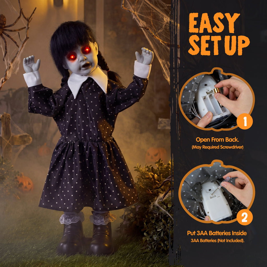 Joyfy 67"(5.6ft) Standing Ghost Large Halloween Decorations Outdoor, Sound-Actived Skeleton with Glowing Eyes & Creepy Sound, Scary Halloween Life Size Animatronics, Haunted House Props for Yard Lawn