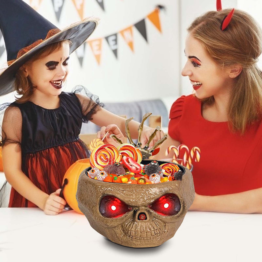 XIA0LE Halloween Candy Bowl Animated Pumpkin Candy Bowl With Moving Skeleton Hand Creepy Sound And Red Eyes For Halloween Decorations Indoors And Trick Or Treats (B)