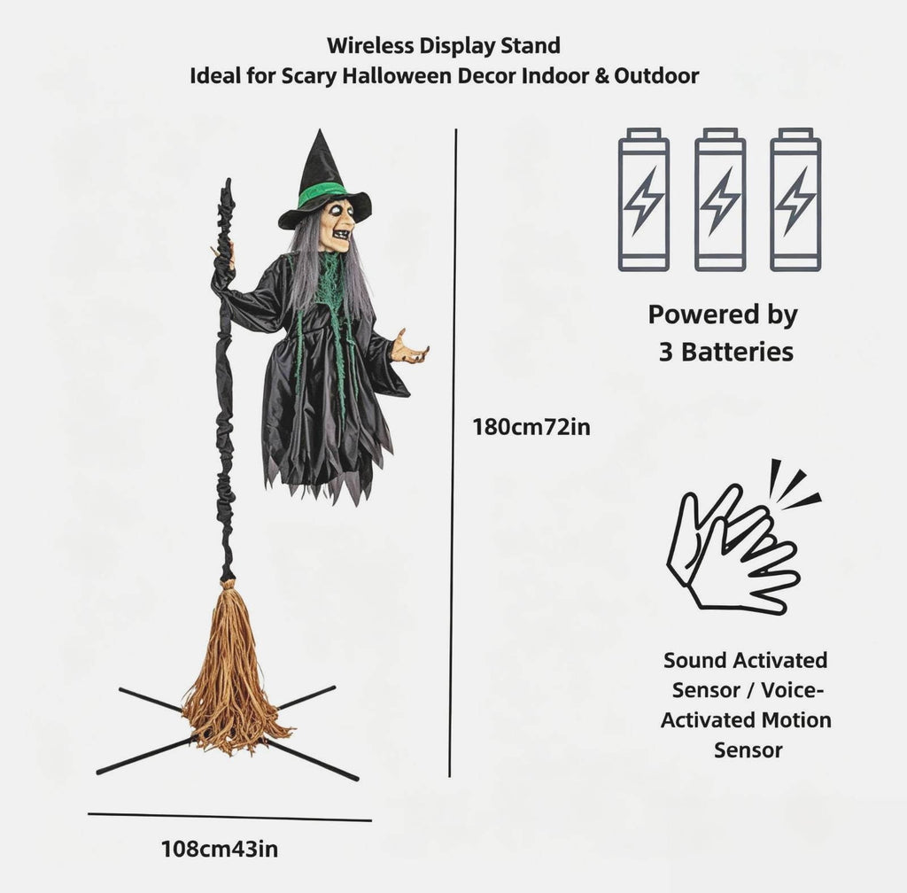 The Enchanted Witch Garden Wind Spinner, Halloween Garden Stake Decoration with Witch & Bat, for Garden, Patio, Pathway Decoration, 1pc