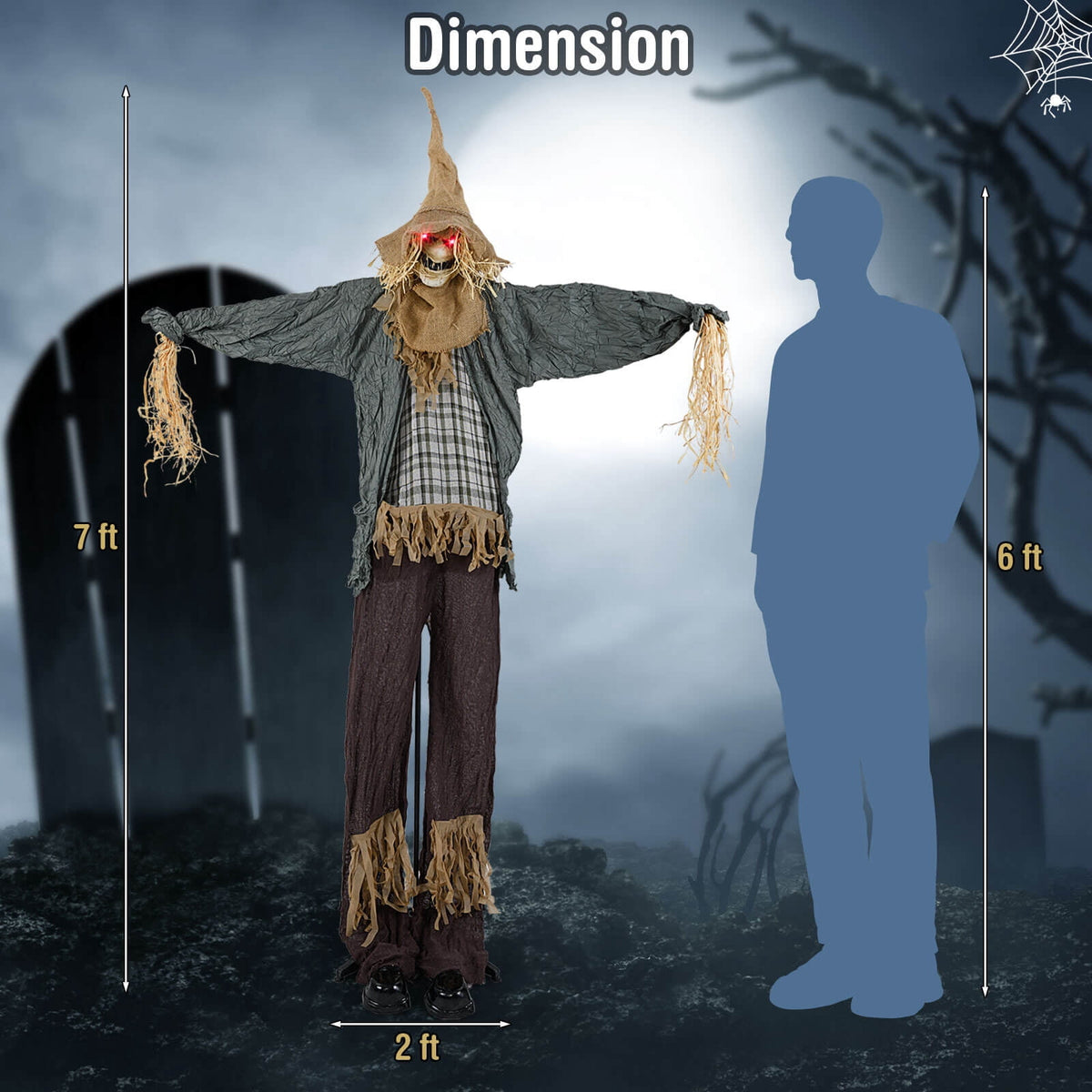 Costway 7 FT Halloween Decoration Animated Standing Scarecrow Light-up Eyes Poseable Arm