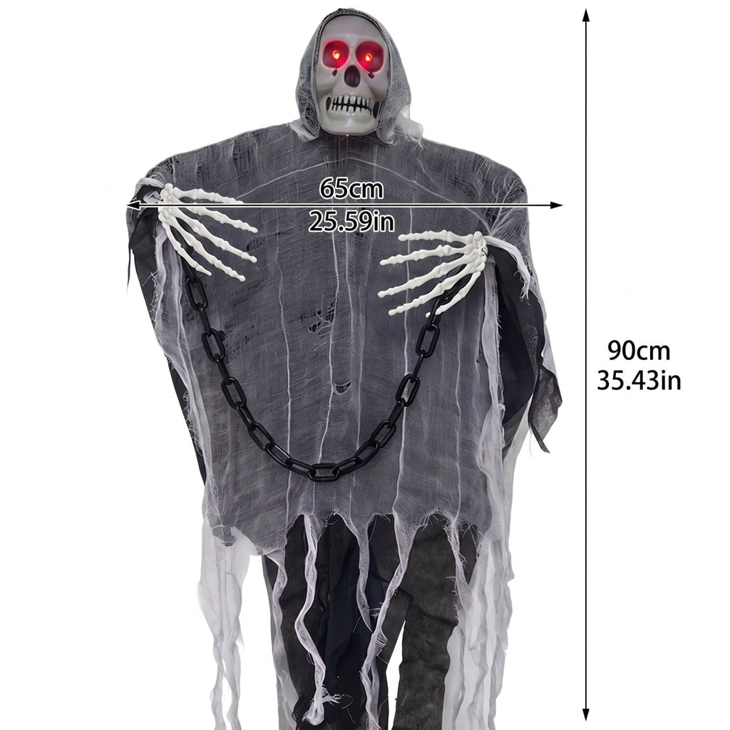 Animated Hanging Skeleton Halloween Prop with LED Light and Sound Control for Indoor Outdoor Party Decoration Halloween Outdoor Decorations