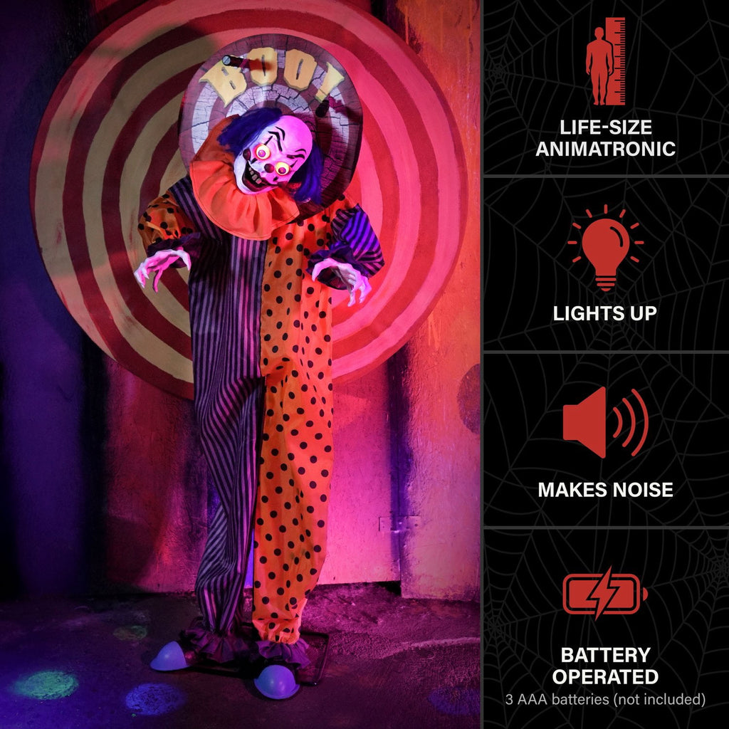 Haunted Hill Farm Red LED Battery-Powered Standing Clown Halloween Animatronic Animated 5.3-ft.