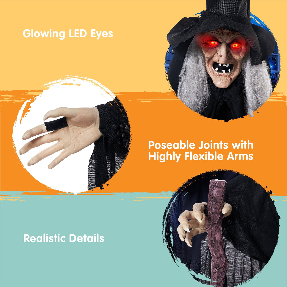 Joyfy 62"(5.17ft) Halloween Standing Hunchback Witch with Light, Animatronics Large Halloween Decorations Outdoor, Radar Motion Activated with Creepy Sound & Eyes and Moving Head for Yard Decor