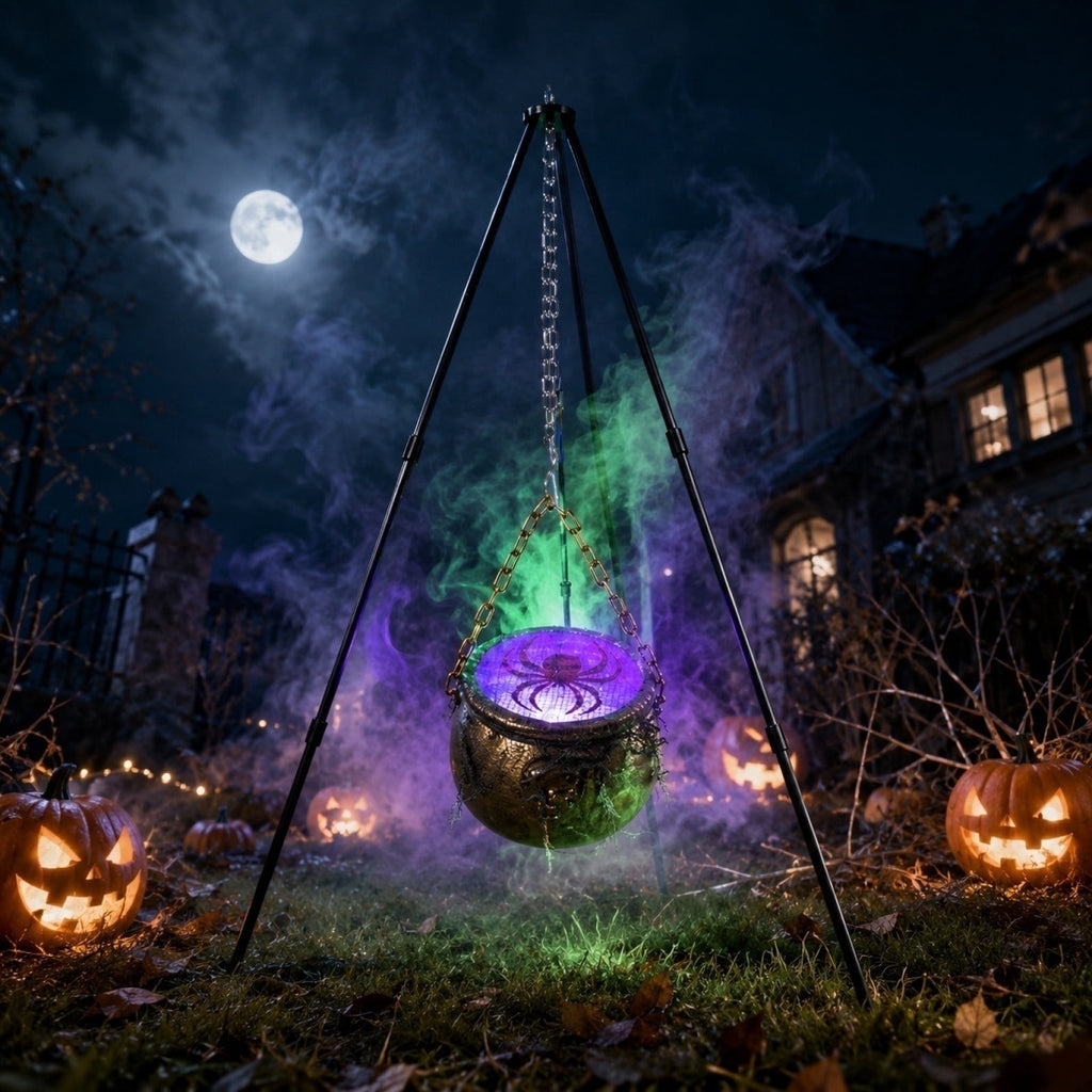 EWASWON Halloween Cauldron with Lights and Sound, LED Light-Up Spooky Witch Brew Pot Decoration for Indoor Outdoor Home Mantel Kitchen Party
