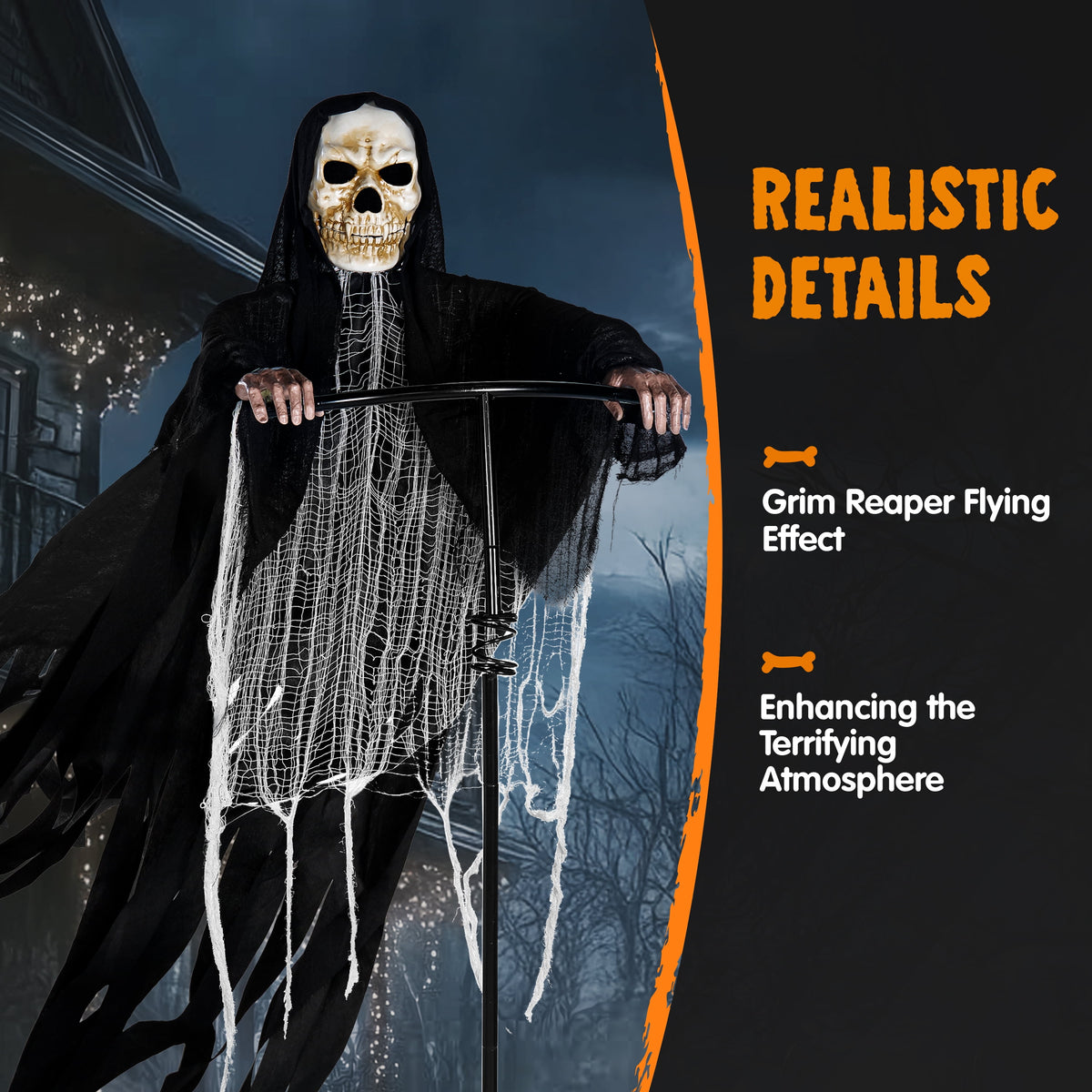 Joyfy 67"(5.6ft) Standing Ghost Large Halloween Decorations Outdoor, Sound-Actived Skeleton with Glowing Eyes & Creepy Sound, Scary Halloween Life Size Animatronics, Haunted House Props for Yard Lawn