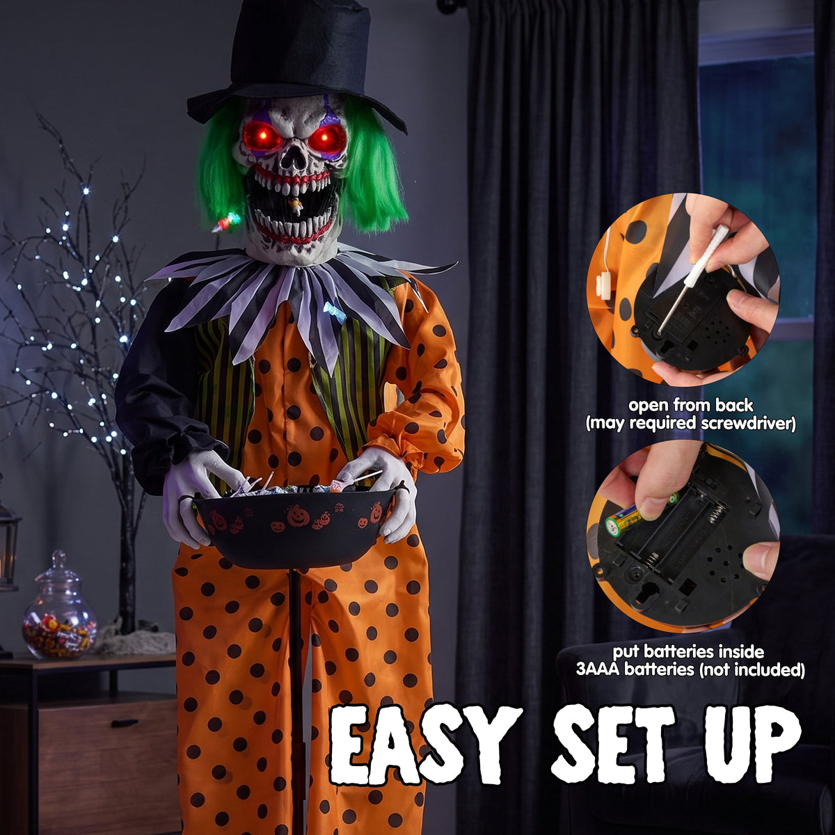 Joyfy 67"(5.6ft) Standing Ghost Large Halloween Decorations Outdoor, Sound-Actived Skeleton with Glowing Eyes & Creepy Sound, Scary Halloween Life Size Animatronics, Haunted House Props for Yard Lawn