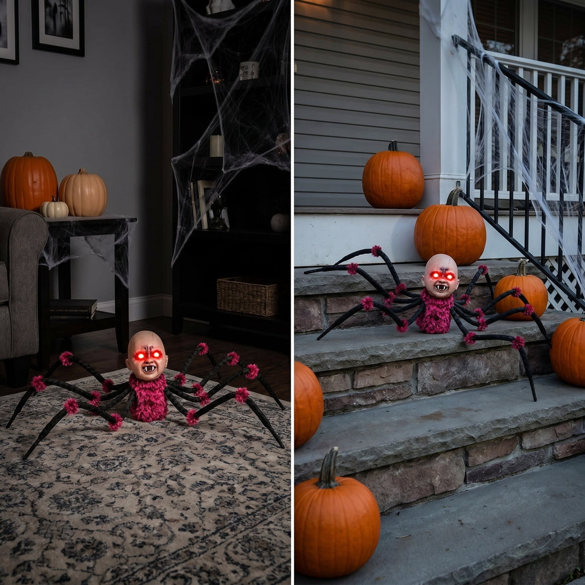 Halloween Animated Baby Head Spider Walking Toy Prop, Halloween Decorative Ornament