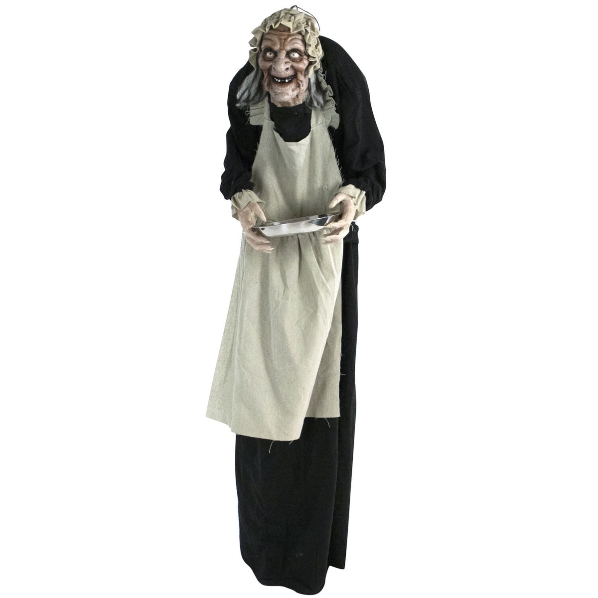 Haunted Hill Farm 5 ft Life-Size Animatronic Indoor/Covered Outdoor Zombie Maid Halloween Decoration, HHLADY-4FLSA