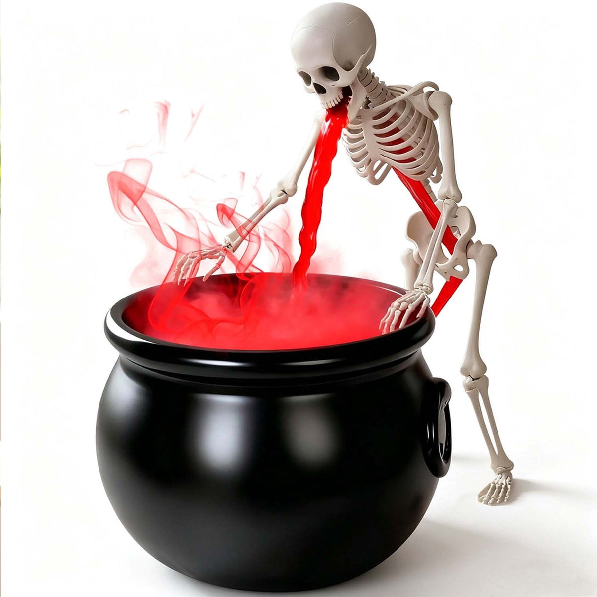 syligr Halloween Witch Cauldron Decor for Tabletop, LED Lit Skeleton Cauldron with Mist Water Effect, Spooky Prop for Fireplace Kitchen, Animated Fountain for Halloween Parties, 8x5.5in